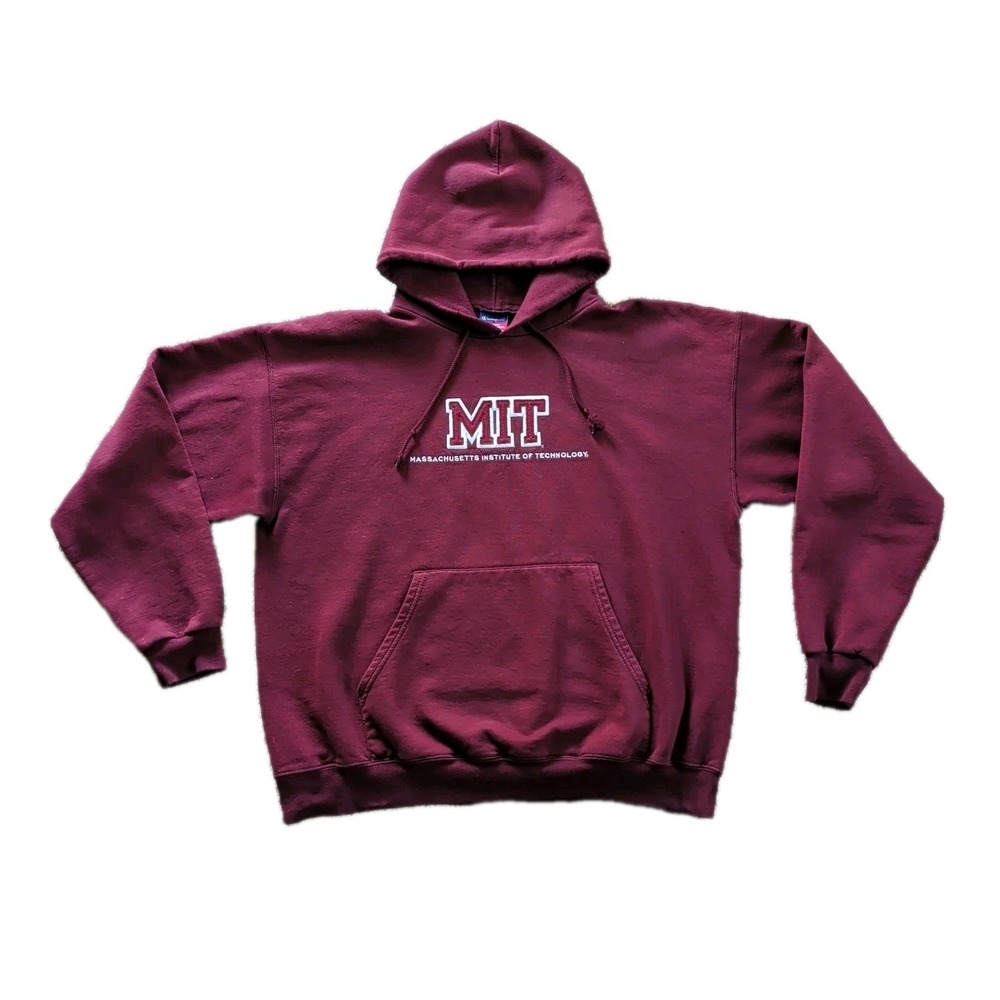 MIT Champion Hoodie Size XL Stitch Maroon Vintage Y2K Authentic Athletic Apparel - Picture 15 of 15